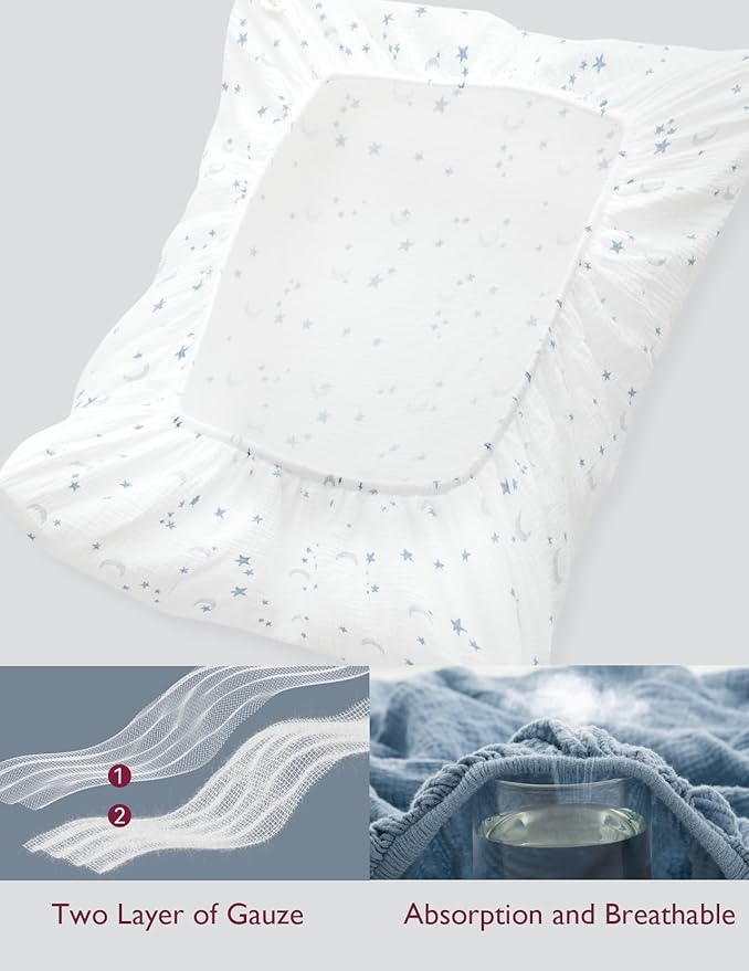 Momcozy Muslin Standard Fitted Crib Sheets, 2 Pack Soft Breathable Natural - Image 5