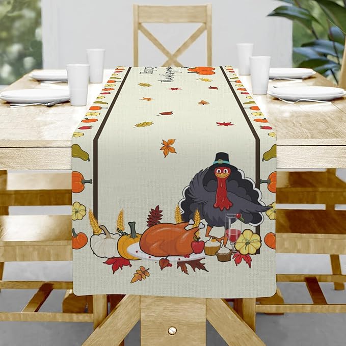 Turkey Table Runner, Fall Decor Farmhouse Table Runners, Fall Leaves Kitchen by Hliyty