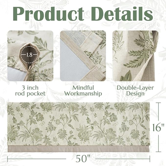 jinchan Floral Valance Curtain Linen Kitchen Valance - Image 7