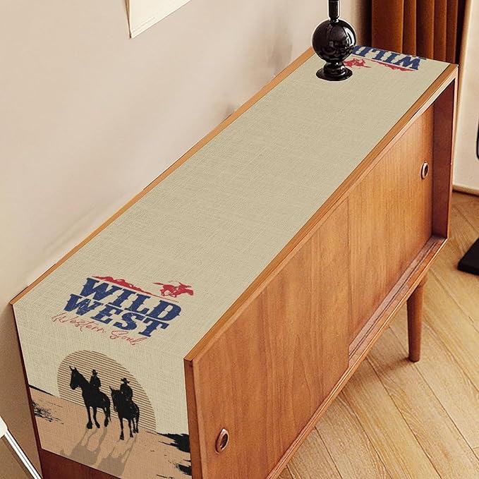 Western Cowboy Table Runner, Rustic Country Cowboy American Wild West Riding - Image 3