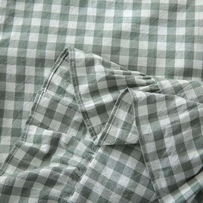 2 Pack Vintage Dusty Green Plaid Ruffle Throw Pillow Covers, Washed Cotton - Image 6