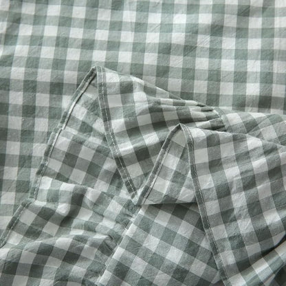 Vintage Dusty Green Plaid Ruffle Pillow Shams Standard Size Set of 2, Washed - Image 5
