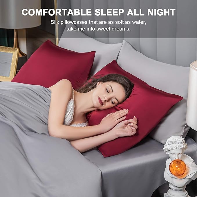 Mulberry Silk Pillowcase for Hair and Skin, Standard Size Cooling Silk Pillow - Image 4