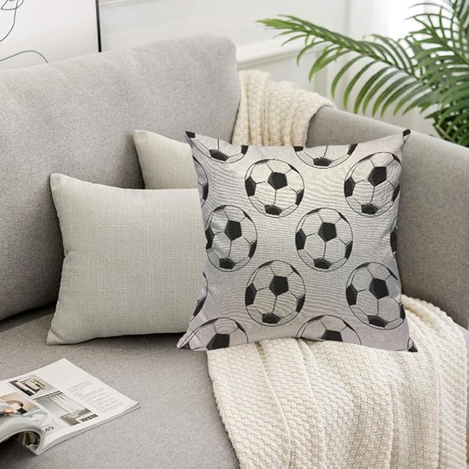 TKS MITLAN Sport Football Pattern Pillow Cover 18x18 inch Black White Soccer - Image 5