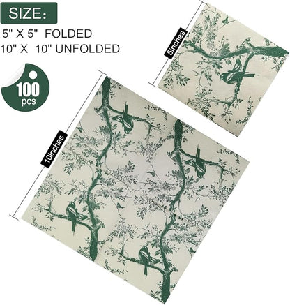 100 Pack Sage Green Paper Cocktail Napkins, Special Birds and Tree Decorative - Image 2