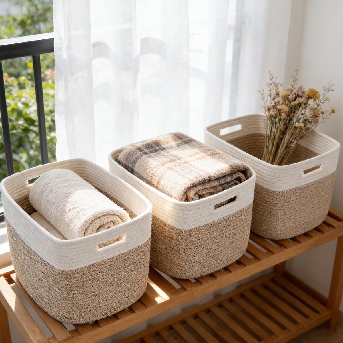 woven baskets,storage baskets for shelves with handles, main product view