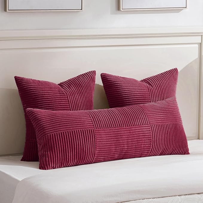 Fancy Homi Set of 2 Burgundy Boho Long Lumbar Body Decorative Throw Pillow - Image 2