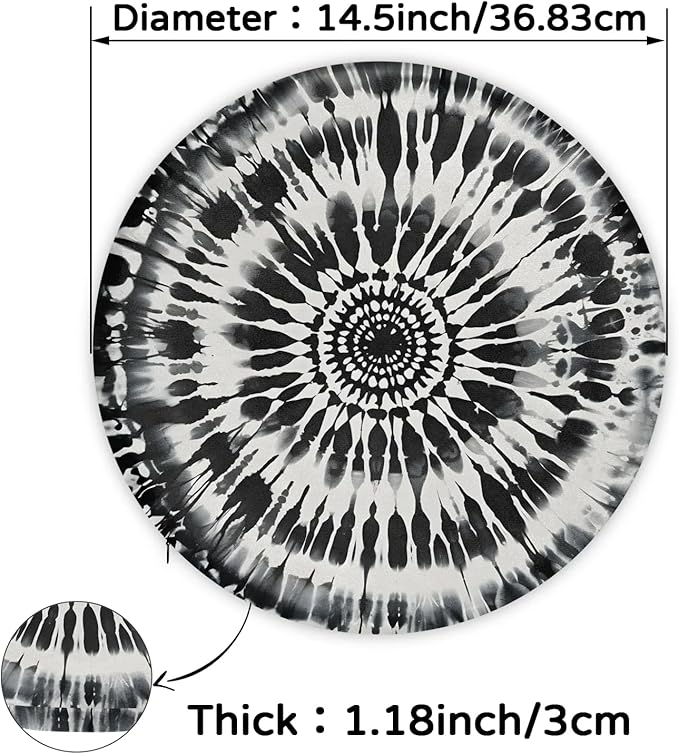 Black White Tie Dye Round Chair Cushions - Image 3