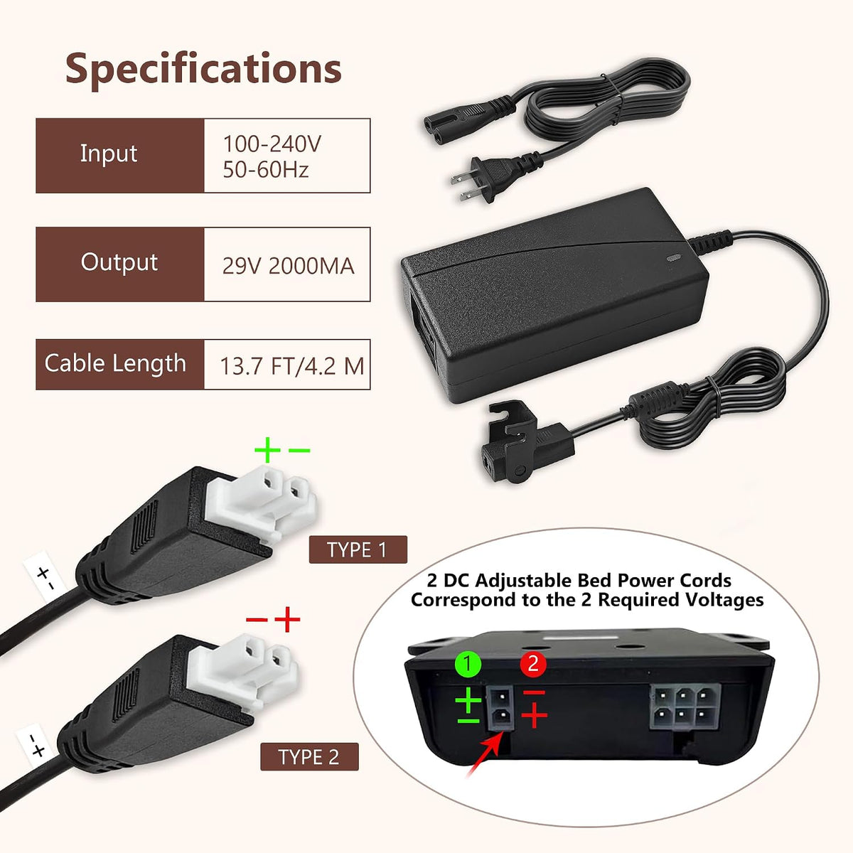 adjustable bed base power supply adapter, electric bed, side view