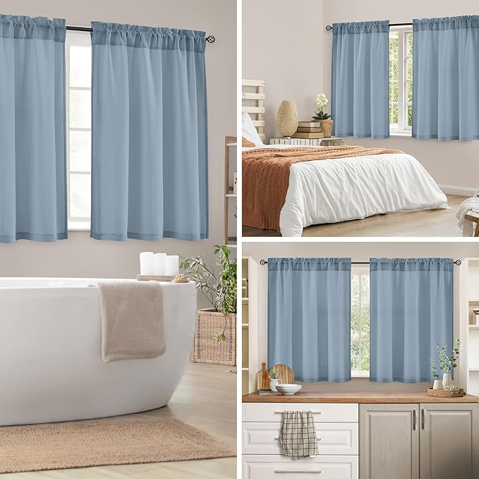 HOMEIDEAS Non-See-Through Stone Blue Privacy Semi Sheer Curtains 63 Inches Long - Image 5