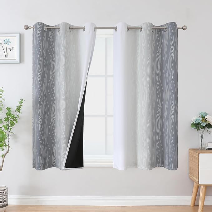 Estelar Textiler Grey and Greyish White Blackout Curtains 45 Inch Length by ESTELARTEXTILER