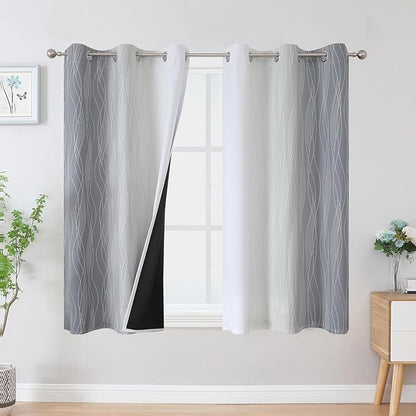 Estelar Textiler Grey and Greyish White Blackout Curtains 45 Inch Length by ESTELARTEXTILER