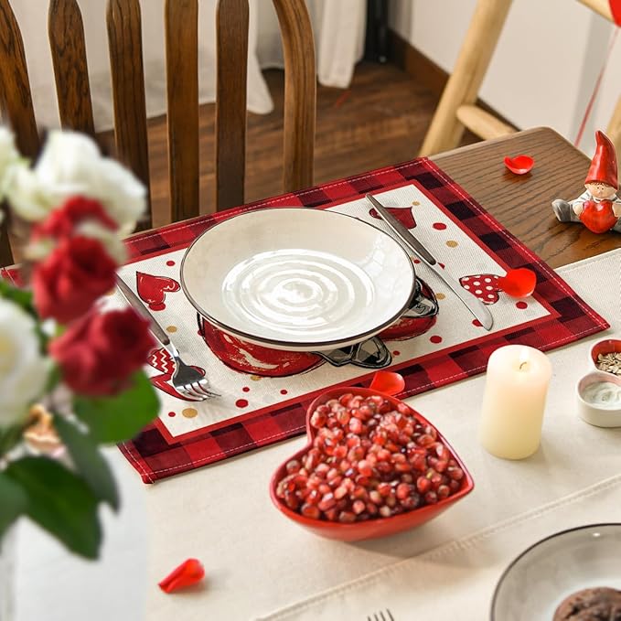 Artoid Mode Bow Tie Heart Valentine Placemats Set of 4, 12x18 Inch Seasonal Red - Image 7
