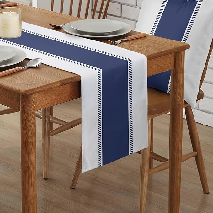 Nautical Striped Table Runner, Modern Dining Table Decor Party - Image 2