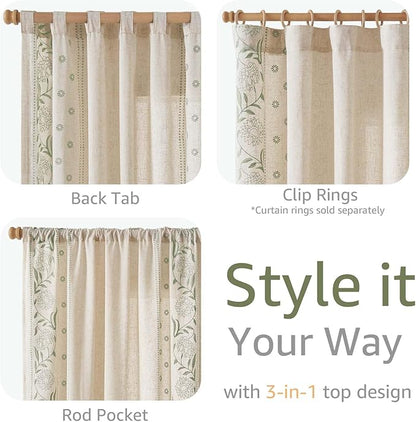jinchan Winslow Linen Curtains for Bedroom 63 Inches Length Embroidered - Image 6
