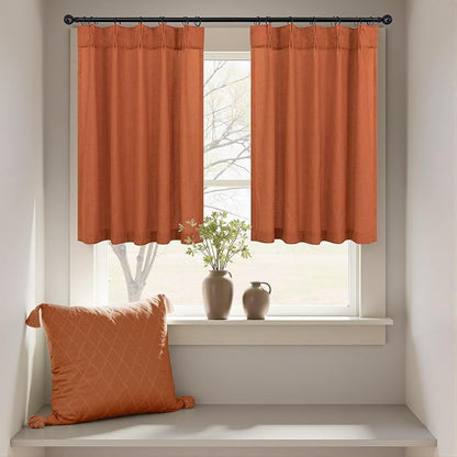 2 Tier Fall Kitchen Curtain 36 Inch Length Pinch Pleated Linen Light Filtering - Image 8