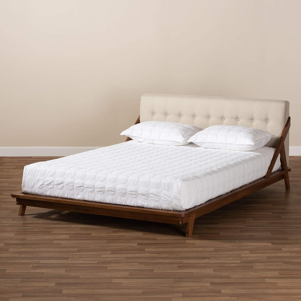 Baxton Studio Beds (Platform), Queen, Beige/Walnut