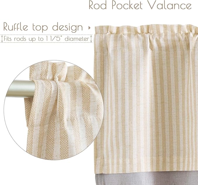 jinchan Linen Striped Valance for Windows 18 Inch Blackout Drapes for Small - Image 7