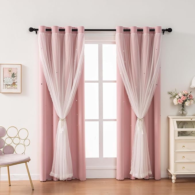 Light Pink Curtains for Girls Bedroom Solid Window Treatment Set Grommet Top by LUGOTAL