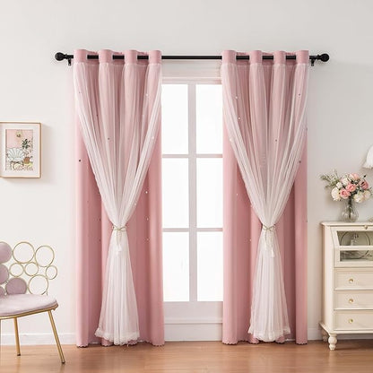 Light Pink Curtains for Girls Bedroom Solid Window Treatment Set Grommet Top by LUGOTAL