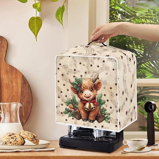 Christmas Coffee Maker Cover, Dustproof Washable Highland Cow Coffee Machine - Image 4