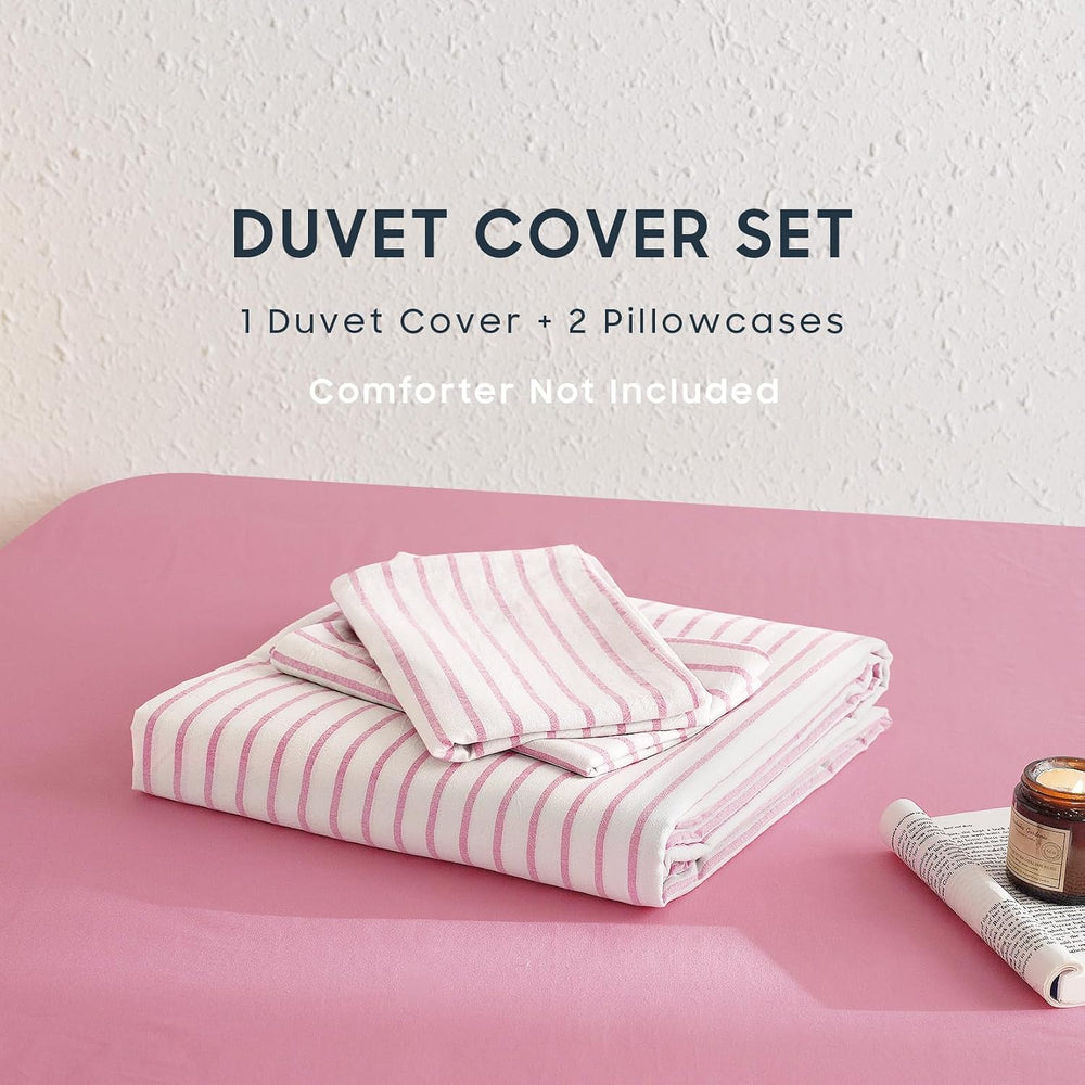 Wake In Cloud Striped Cotton Duvet Cover Set, Pink White, Full