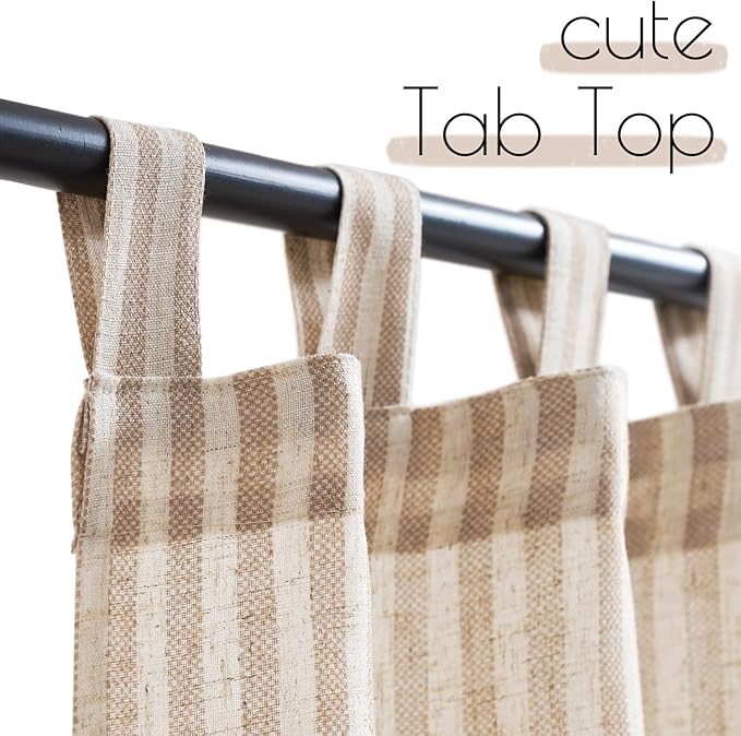 jinchan Tab Top Linen Kitchen Curtains 24 Inches Striped Tier Curtains - Image 2