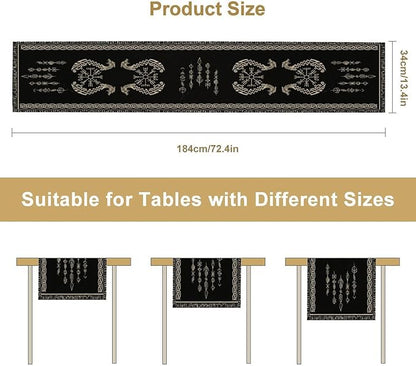 Viking Table Runner, Raven Ancient Rune Dragon Totem Norse Mystical Geometric - Image 7