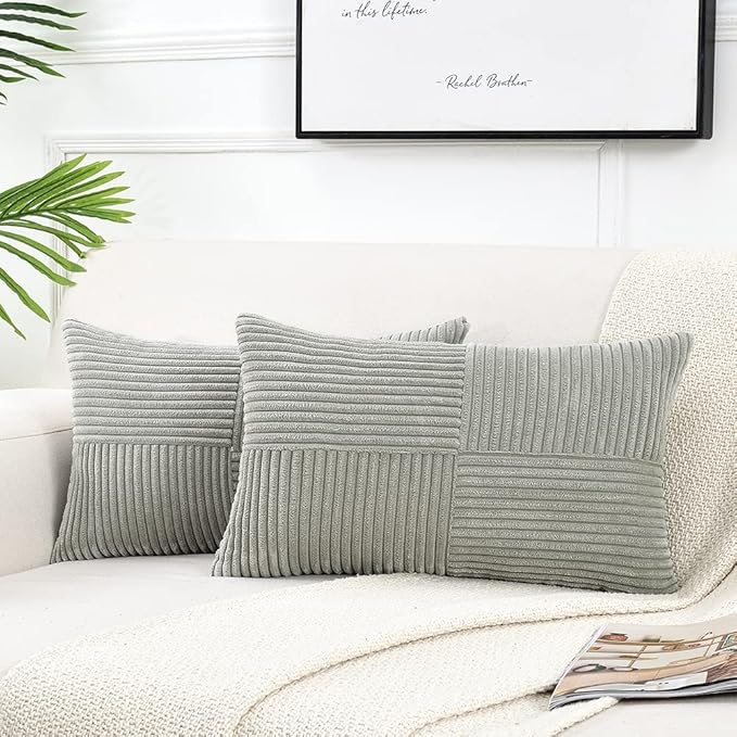 Fancy Homi 2 Packs Grey Long Lumbar Decorative Throw Pillow Covers 16x24 Inch by Fancy+Homi