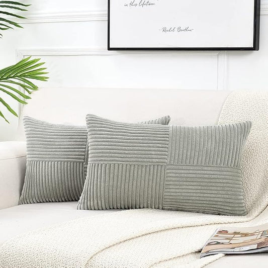 Fancy Homi 2 Packs Grey Long Lumbar Decorative Throw Pillow Covers 12x24 Inch by Fancy+Homi