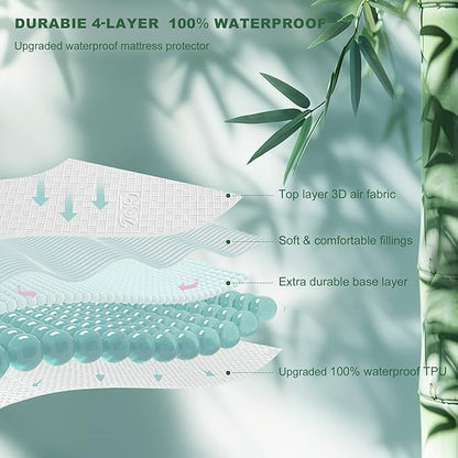 GRT California King Waterproof Mattress Protector, Rayon Made from Bamboo - Image 3