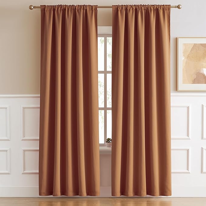 DUALIFE Caramel Curtains 2 Panels Set, Room Darkening Mid Century Cognac Modern by DUALIFE