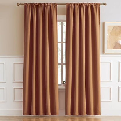 DUALIFE Caramel Curtains 2 Panels Set, Room Darkening Mid Century Cognac Modern by DUALIFE