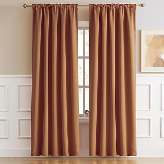DUALIFE Caramel Curtains 2 Panels Set, Room Darkening Mid Century Cognac Modern by DUALIFE