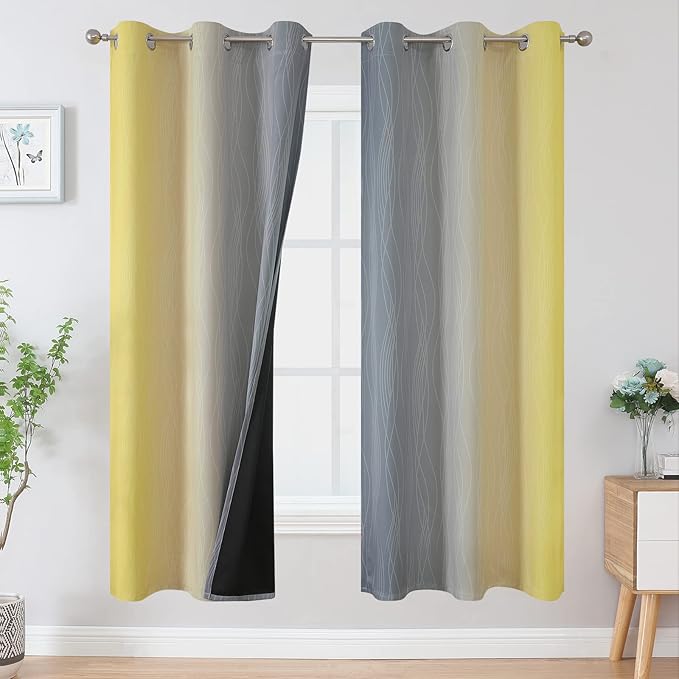 Estelar Textiler Ombre Grey and Yellow Blackout Curtains 72 Inch Length 2 Panels by ESTELARTEXTILER