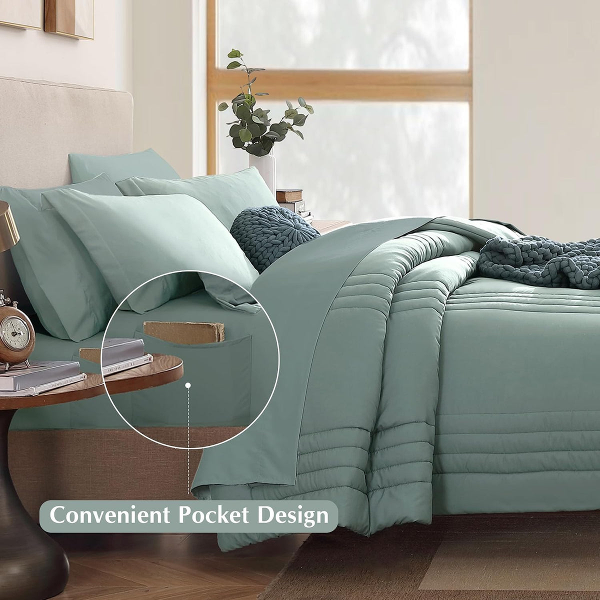 full size comforter sets-7 pieces sage soft bed showing dimensions