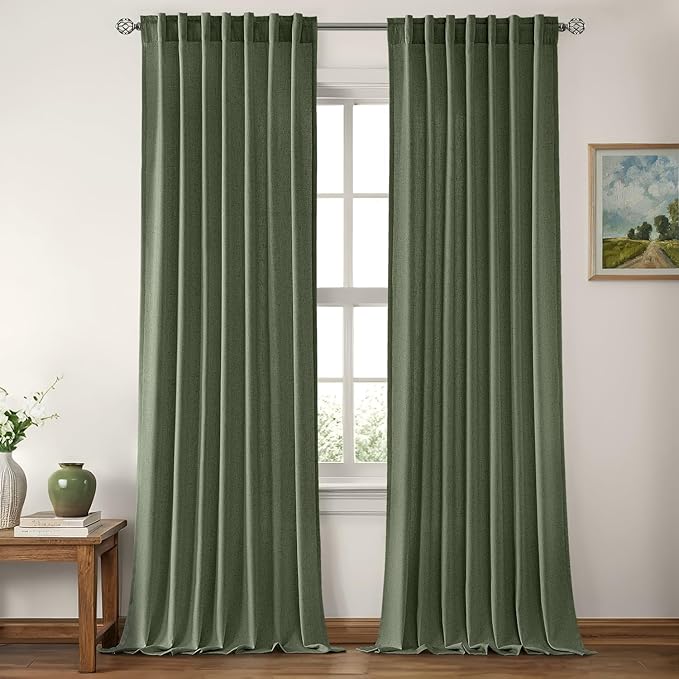 MIULEE Non-See-Through Privacy Linen Curtains 2 Panels, Olive Green Light - Image 2