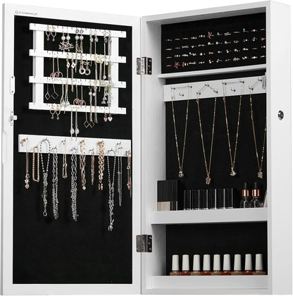songmics lockable jewelry cabinet armoire with mirror, wall-mounted, front angle view