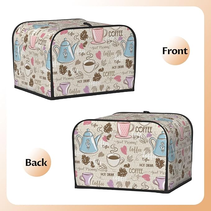 Beige Coffee Love Heart 4 Slice Toaster Cover, Waterproof Toaster Dust Cover - Image 4