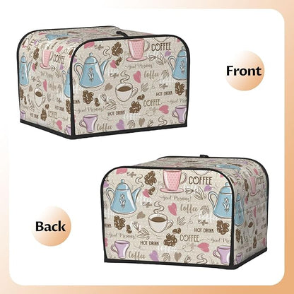 Beige Coffee Love Heart 4 Slice Toaster Cover, Waterproof Toaster Dust Cover - Image 4