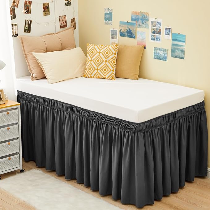 RIMELA Dorm Bed Skirt Twin XL 32 Inch Drop, Dark Grey Bedskirt Solid Silky by RIMELABedSkirt