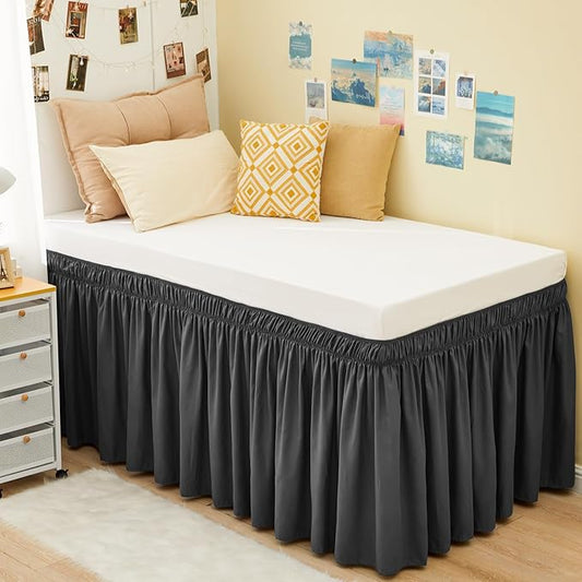 RIMELA Dorm Bed Skirt Twin XL 32 Inch Drop, Dark Grey Bedskirt Solid Silky by RIMELABedSkirt