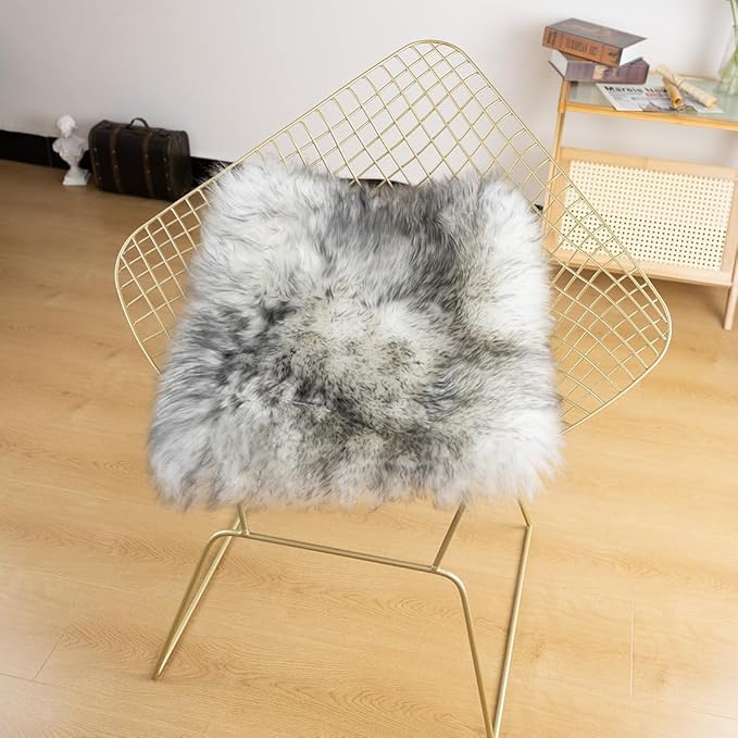LLB Sheepskin Chair Cushion Non-Slip Back Square Genuine Fur Chair Cover Silky - Image 4