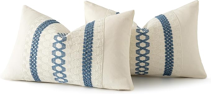 MIULEE Set of 2 Coastal Blue Boho Decorative Lumbar Pillow Covers 12x20 Inch - Image 8