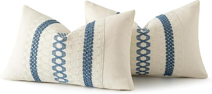 MIULEE Set of 2 Coastal Blue Boho Decorative Lumbar Pillow Covers 12x20 Inch - Image 8