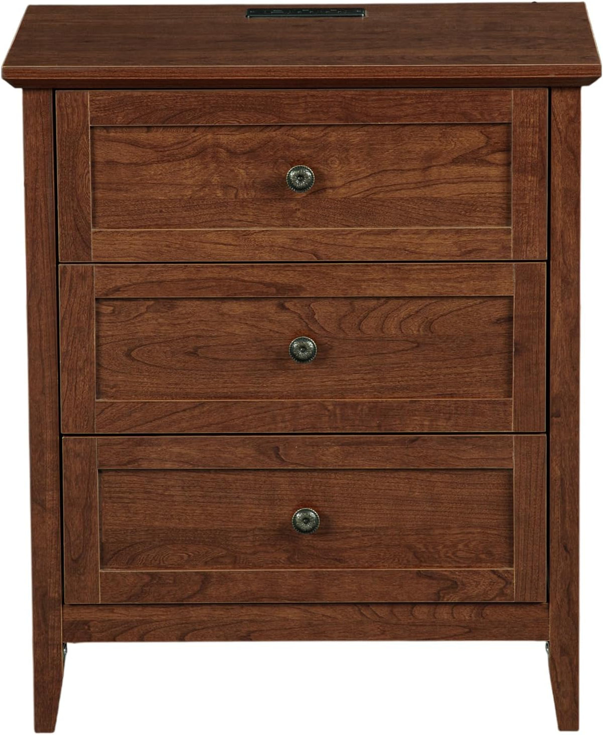 karl home brown farmhouse nightstand, wide end table, close-up detail