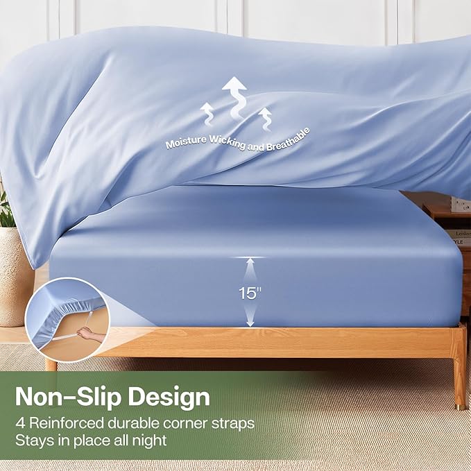 MR&HM Twin Fitted Sheet Only, Ultra-Soft Rayon Derived from Bamboo & Polyester - Image 6