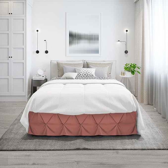 Nestl Pink Clay Bed Skirt Full Size, Pinch Pleat Full Bed Skirt, Hotel Quality - Image 9