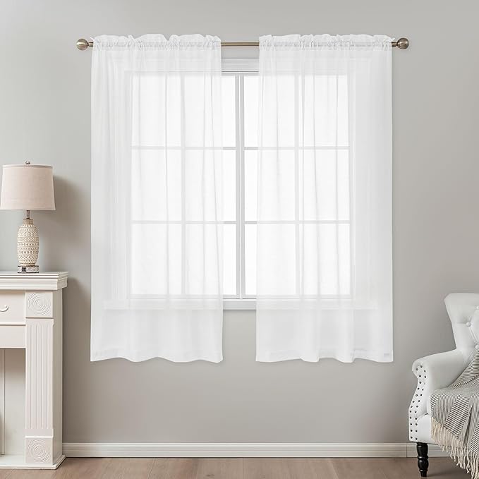 White Sheer Curtains 63 Inch Length, Privacy Semi Sheer Curtains - Image 2