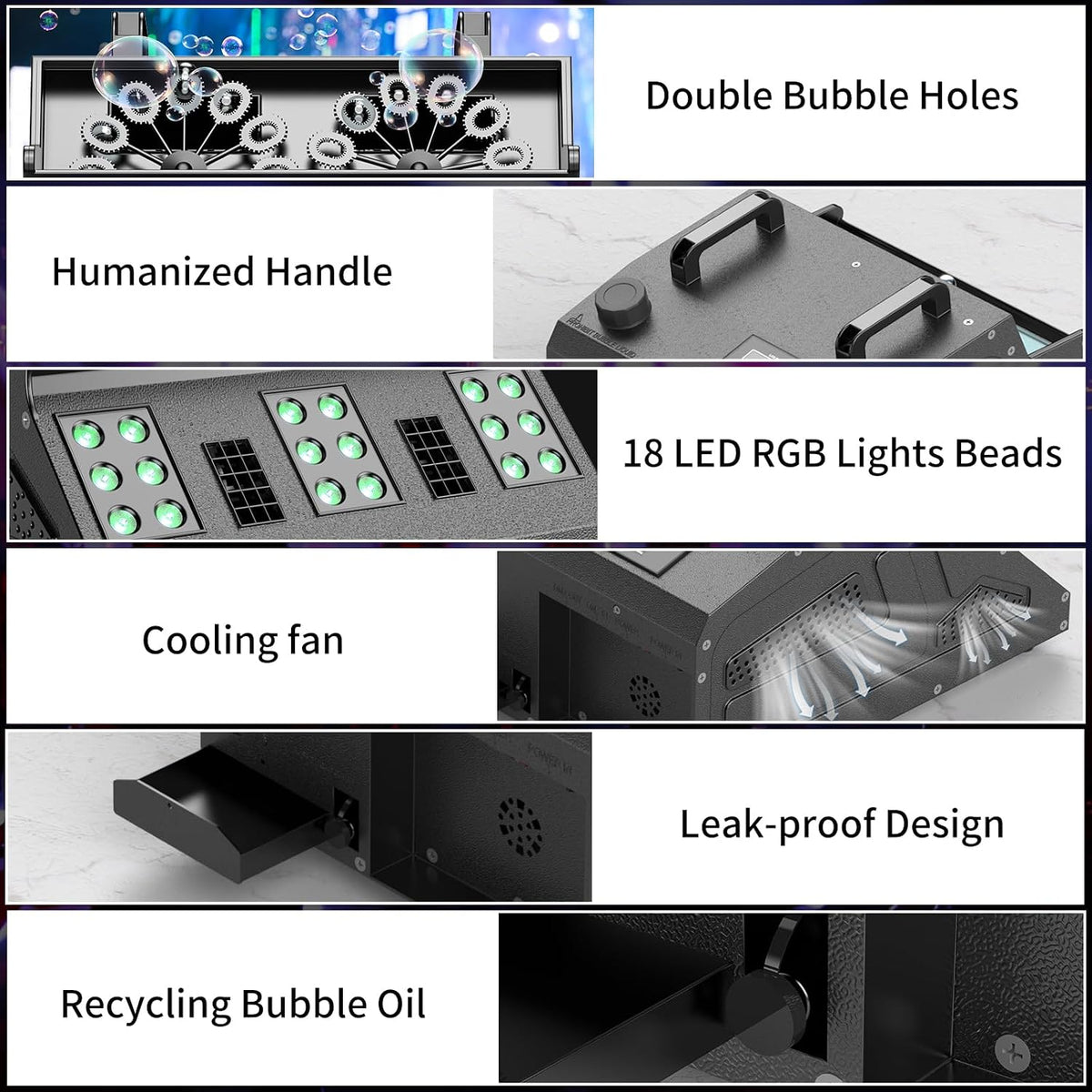 2000W Fog Machine, 3 in 1 Fog Bubble Machine with 2 Bubble Fans, 18 RGB LED Lights Smoke Bubble ALL IN ONE Fog Machine, Bubble Machine for Halloween Christmas Party Wedding Birthday